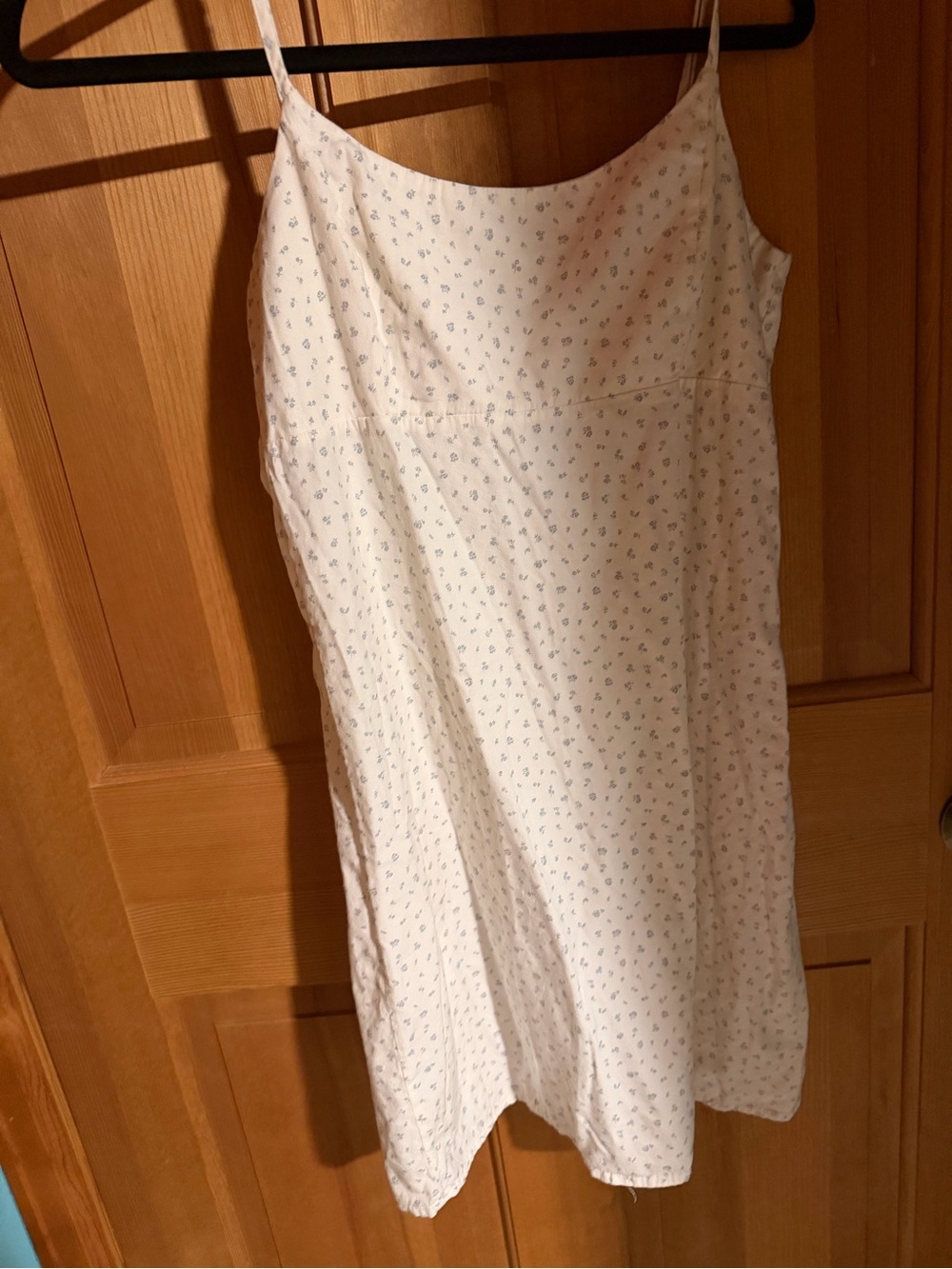Brandy Melville White Slip Dress with Tiny Blue Floral Print